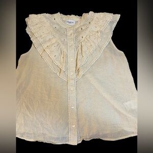 FRNCH Cream Sleeveless Ruffled Bib Collar Blouse